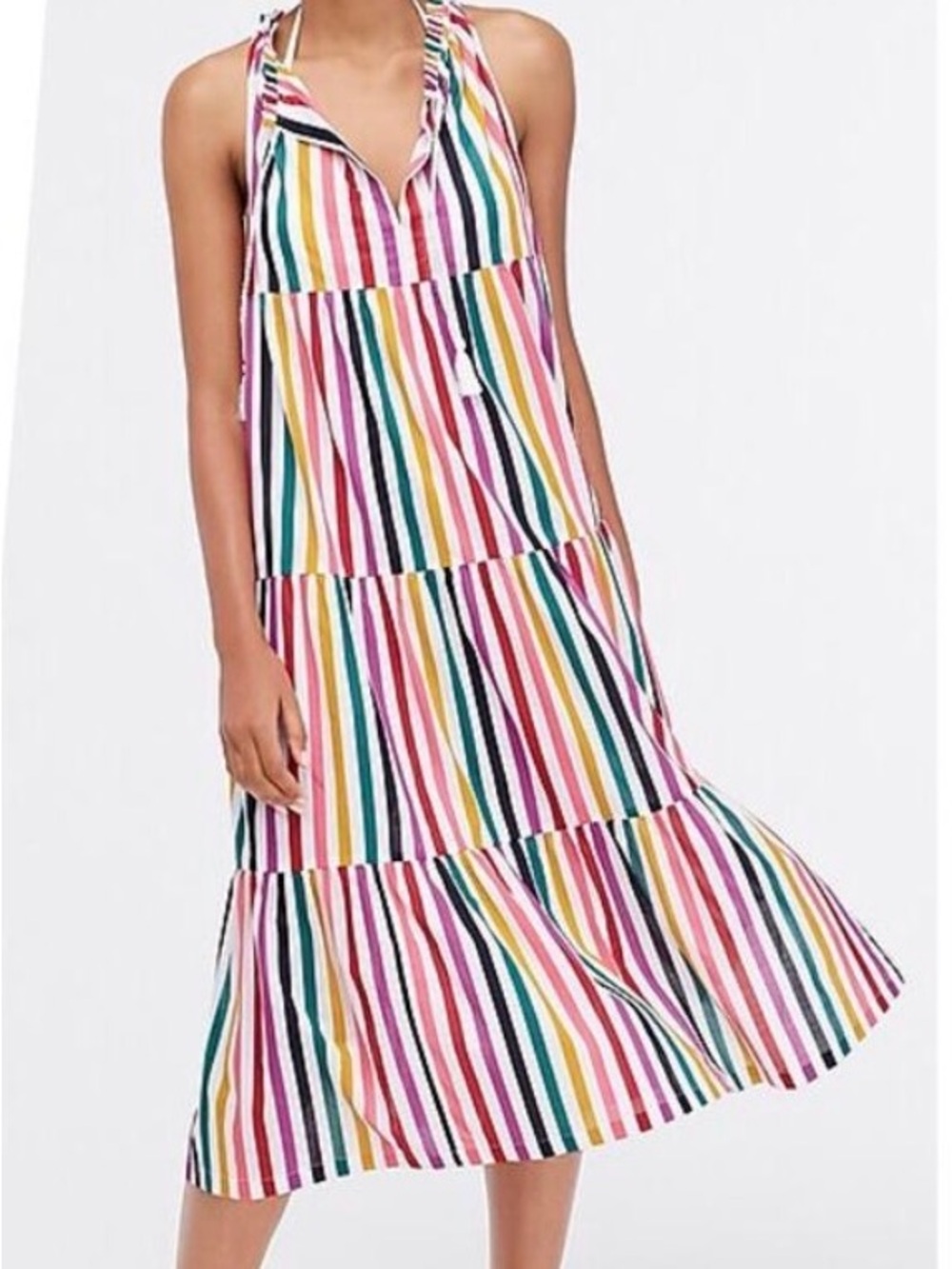 J.Crew Rainbow Striped Tiered Cotton Midi Dress
